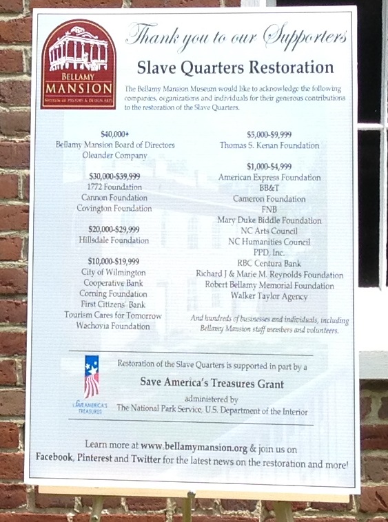 Sponsors for Slave Quarter Restoration